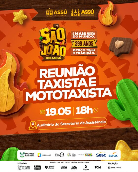 Prefeitura do Assú convoca reunião com taxistas e mototaxistas para o São João 2025