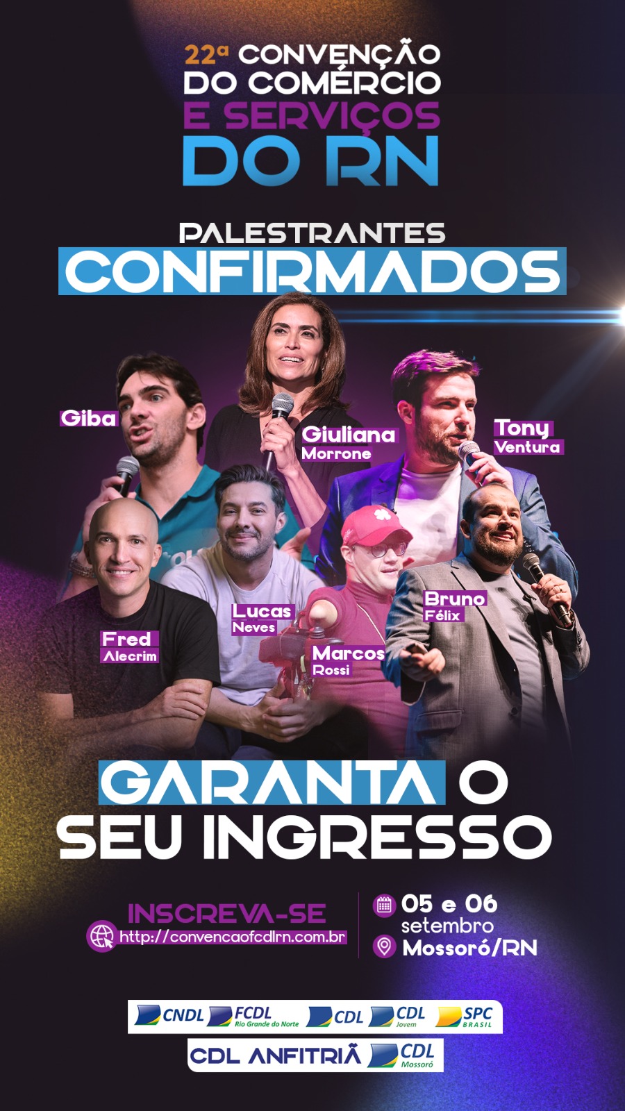 Giuliana Morrone, Giba do vôlei, Lucas Neves e Tony Ventura estão confirmados como palestrantes na 22ª Convenção do Comércio e Serviços do RN