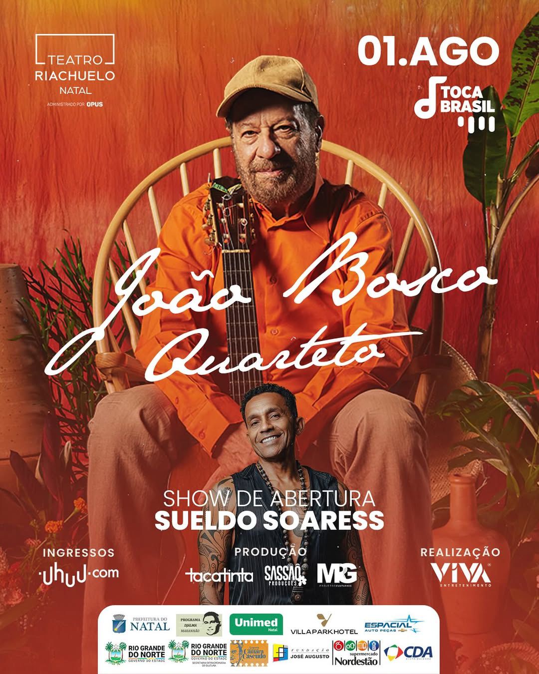 João Bosco e Sueldo Soaress se apresentam em Natal pelo Projeto Toca Brasil no Teatro Riachuelo