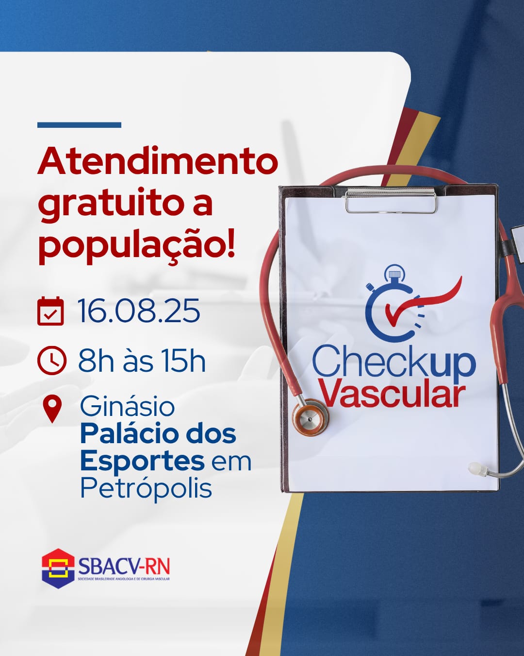 Check-up vascular será realizado neste sábado, 16, em Natal, com atendimento gratuito ao público