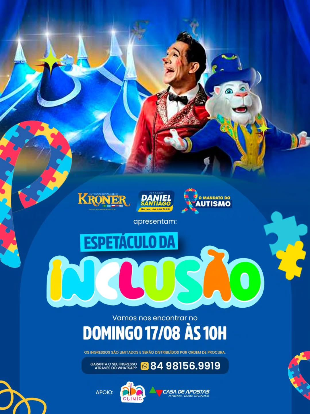 Circo Kroner promove espetáculo inclusivo gratuito em Natal com apoio do Mandato do Autismo