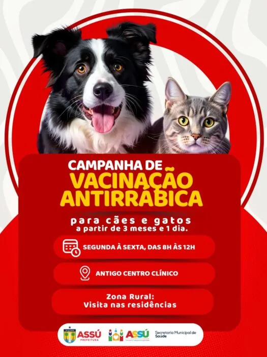 Prefeitura do Assú realiza campanha de vacinação antirrábica para cães e gatos até 30 de setembro