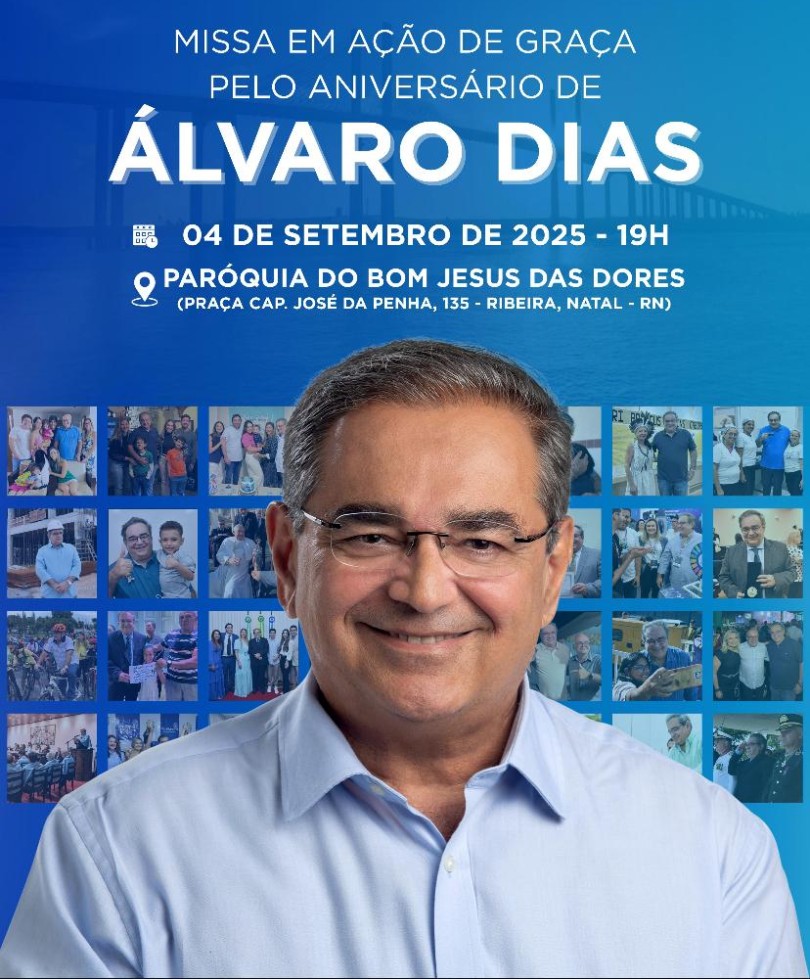 Potencial candidato ao governo do RN, Álvaro Dias comemora aniversário com Missa de Ação de Graça nesta quinta-feira