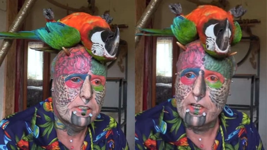 Homem corta orelhas e faz 100 tatuagens para "virar papagaio"