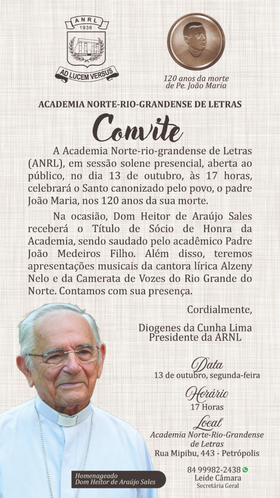 ANRL celebra 120 anos da morte do Padre João Maria com evento aberto ao público
