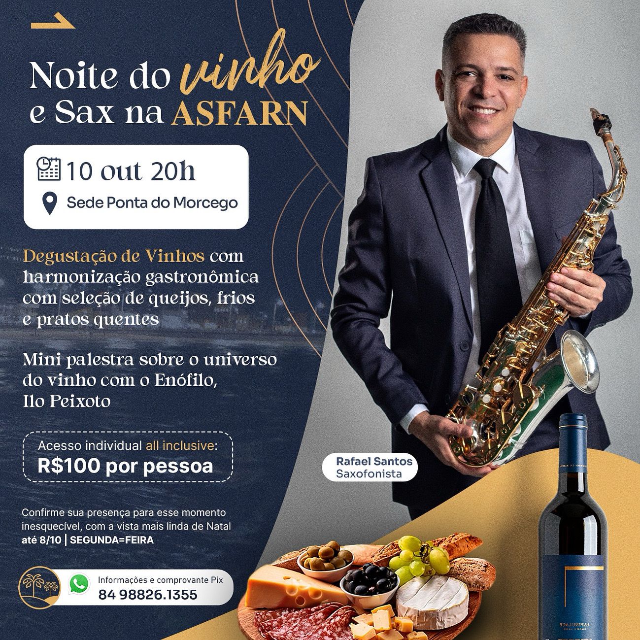 “Noite do Vinho e Sax” entra em cena nesta sexta-feira na Asfarn, com harmonização assinada por de Gilson Buffet
