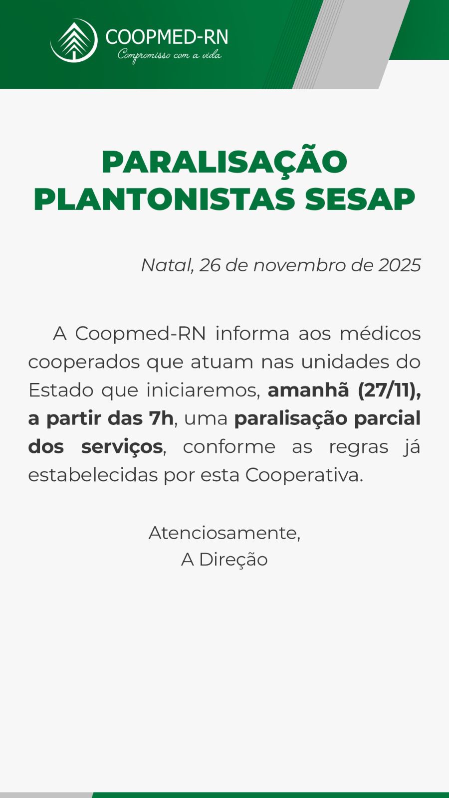 Médicos da Coopmed que atendem à Sesap iniciam paralisação parcial por atraso nos repasses