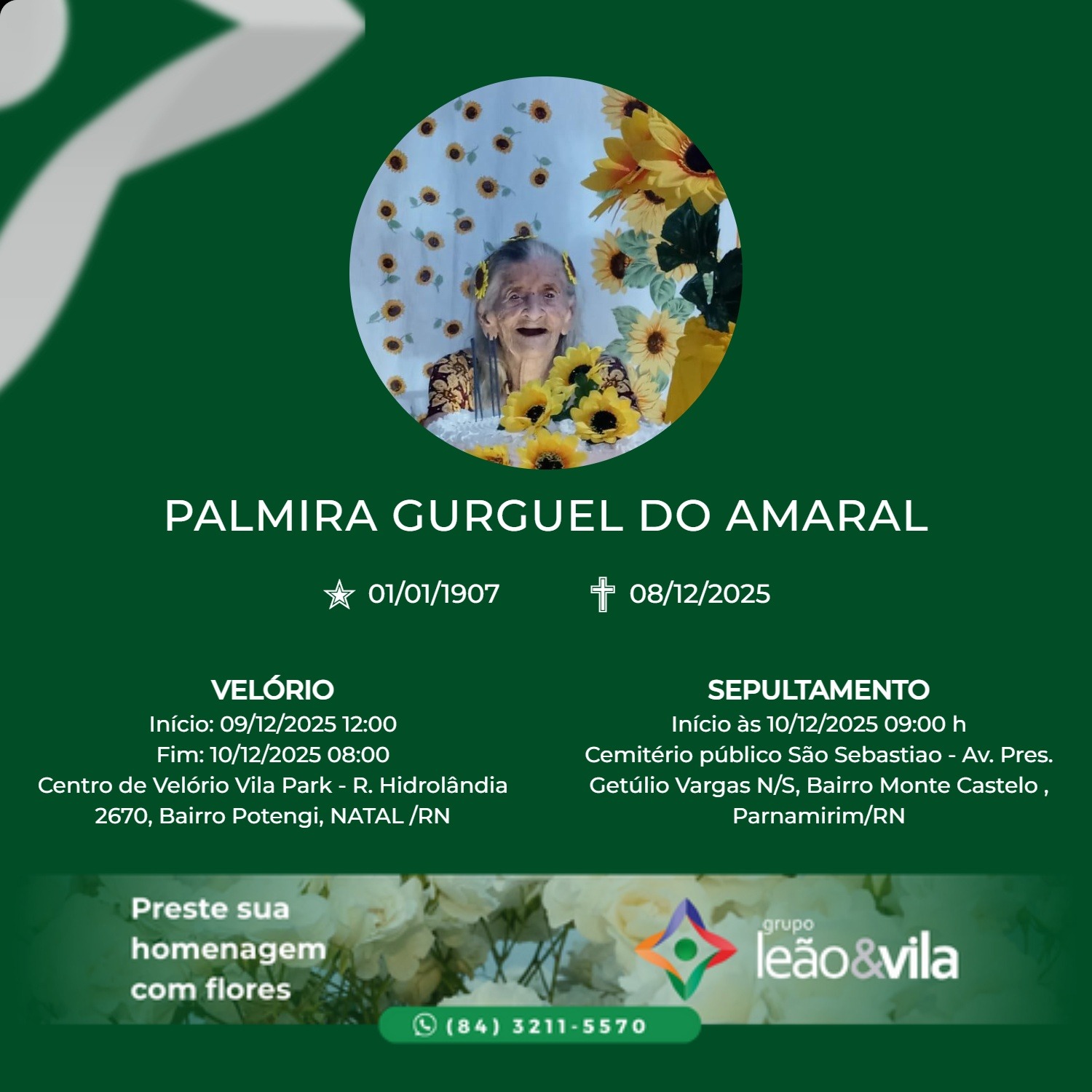 Morre a mulher mais velha do RN, grupo Leão e Vila emite nota de pesar