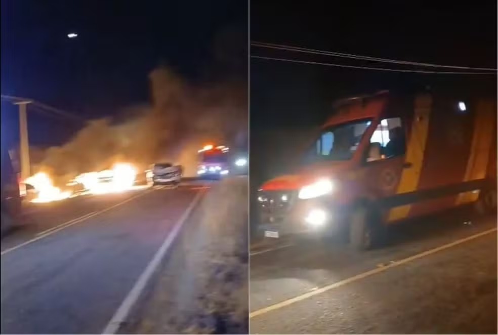 Carros pegam fogo após colisão no interior do RN