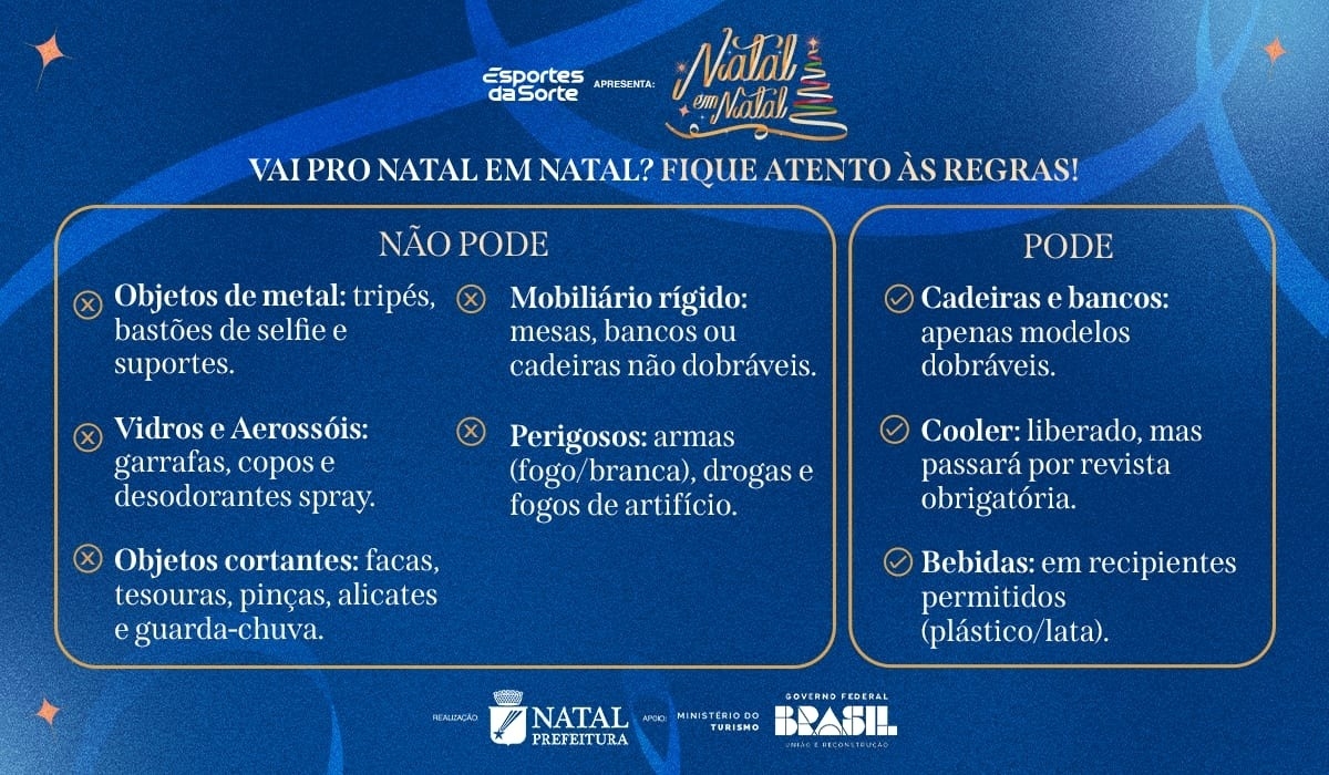 Organização do Natal em Natal orienta público sobre objetos proibidos na virada do ano