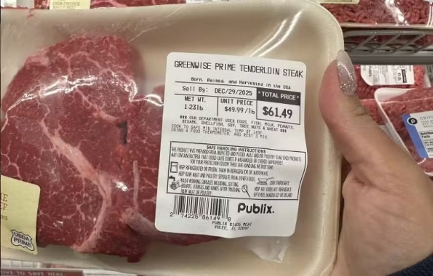 Supermercado na Flórida viraliza ao cobrar R$ 338 por cerca de meio quilo de carne