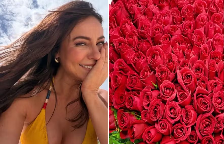 Paolla Oliveira recebe caminhão com rosas vermelhas avaliadas em R$ 10 mil