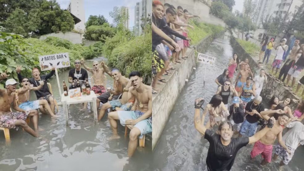 Canal de esgoto no Recife vira “bar” com shows de brega funk e jovens dançando com ratos