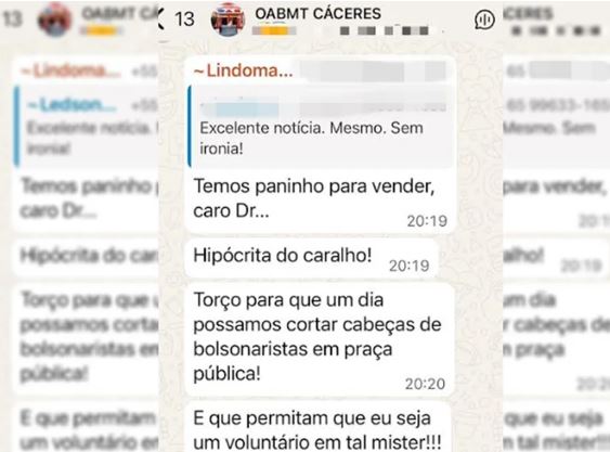 Em grupo da OAB, advogado fala em cortar cabeça de bolsonaristas em praça pública