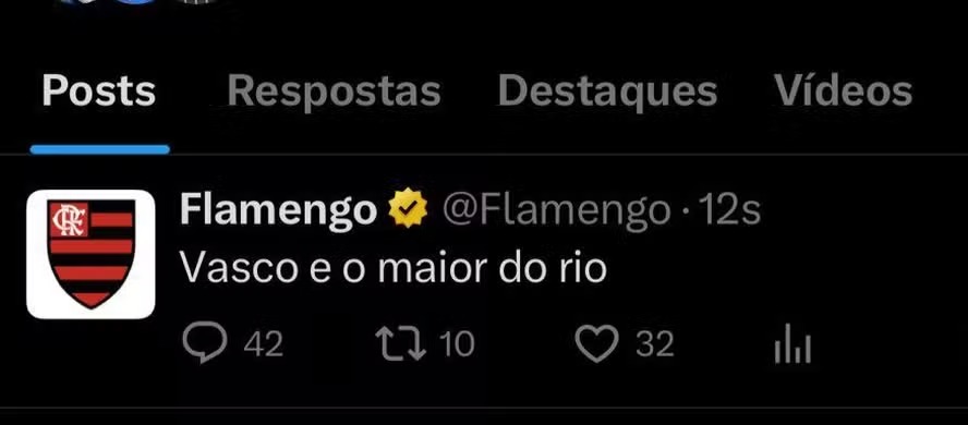 Conta oficial do Flamengo no X é hackeada e exalta rival em post: 'Vasco é o maior do Rio'