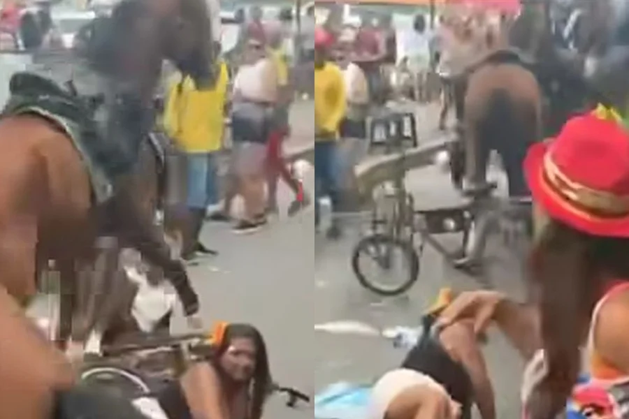 Cavalo da PM perde controle e “atropela” foliões no Carnaval de Recife