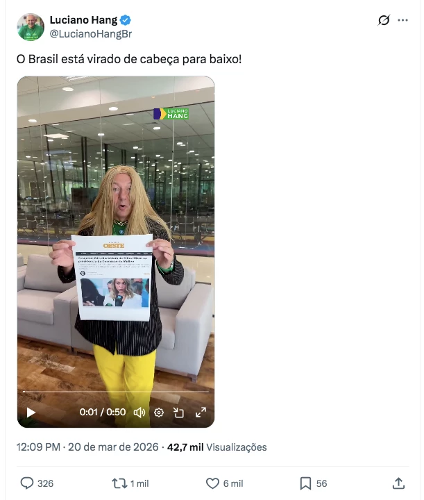 Com peruca loira, empresário Luciano Hang critica Erika Hilton