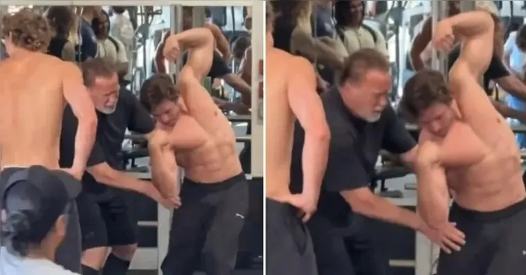 Schwarzenegger treina filho para campeonato de fisiculturismo