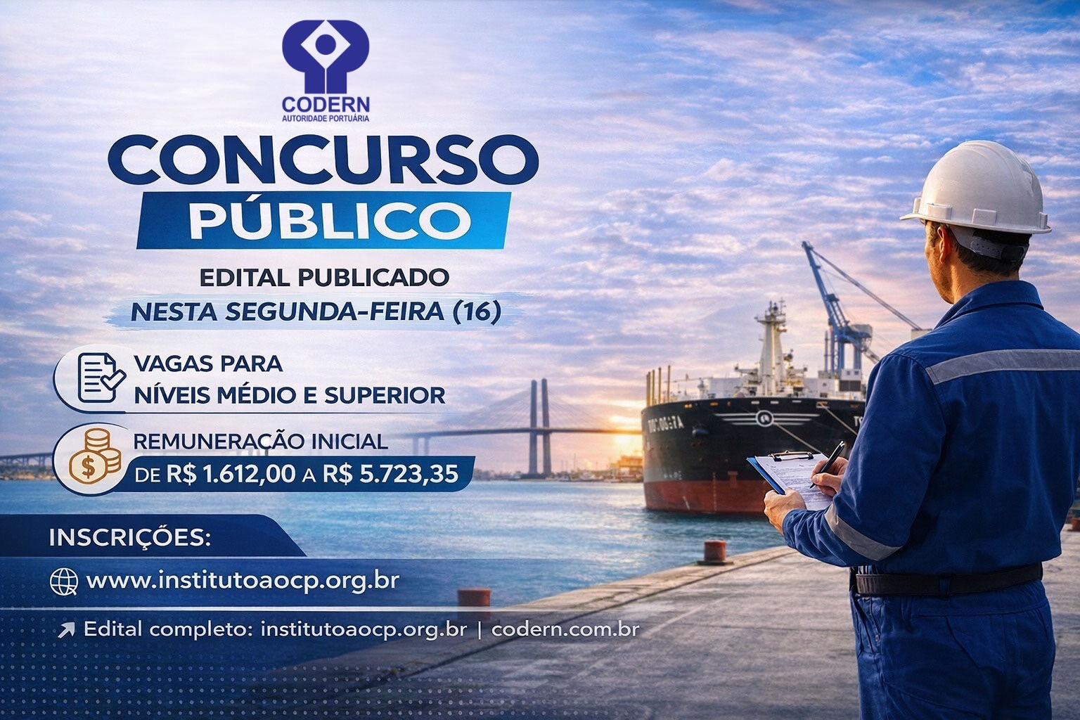 CODERN publica edital de concurso público com vagas para níveis médio e superior