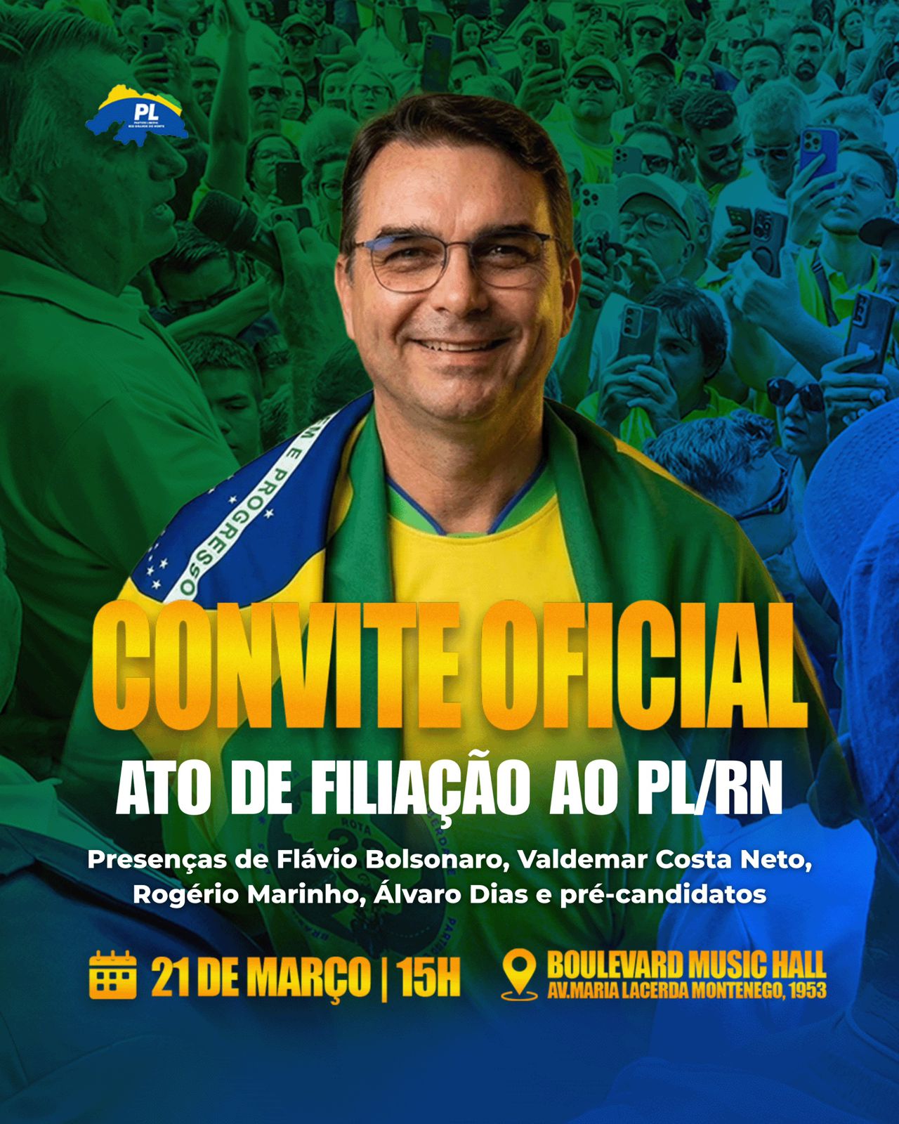 Flávio Bolsonaro desembarca no RN neste sábado às 14h30; Ele é o segundo nas intenções de voto no Estado