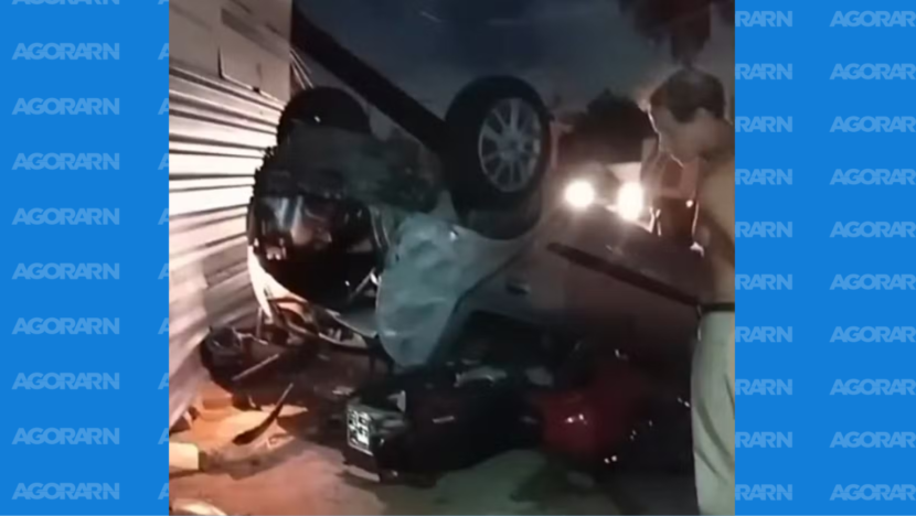 Motorista embriagado foge da polícia, capota veículo, derruba poste e é preso na Grande Natal