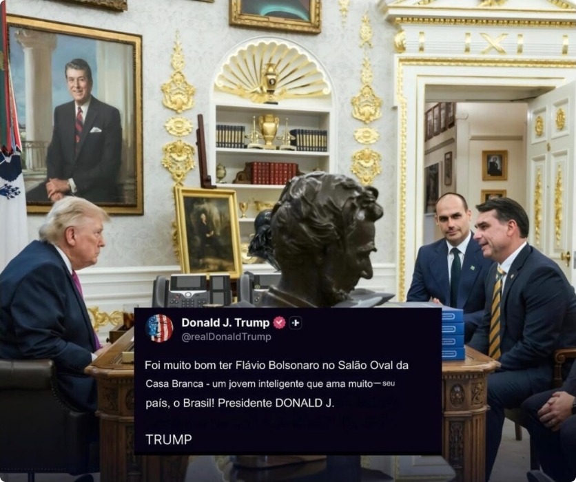 Trump publica foto com Flávio: "Jovem inteligente que ama muito o seu país"
