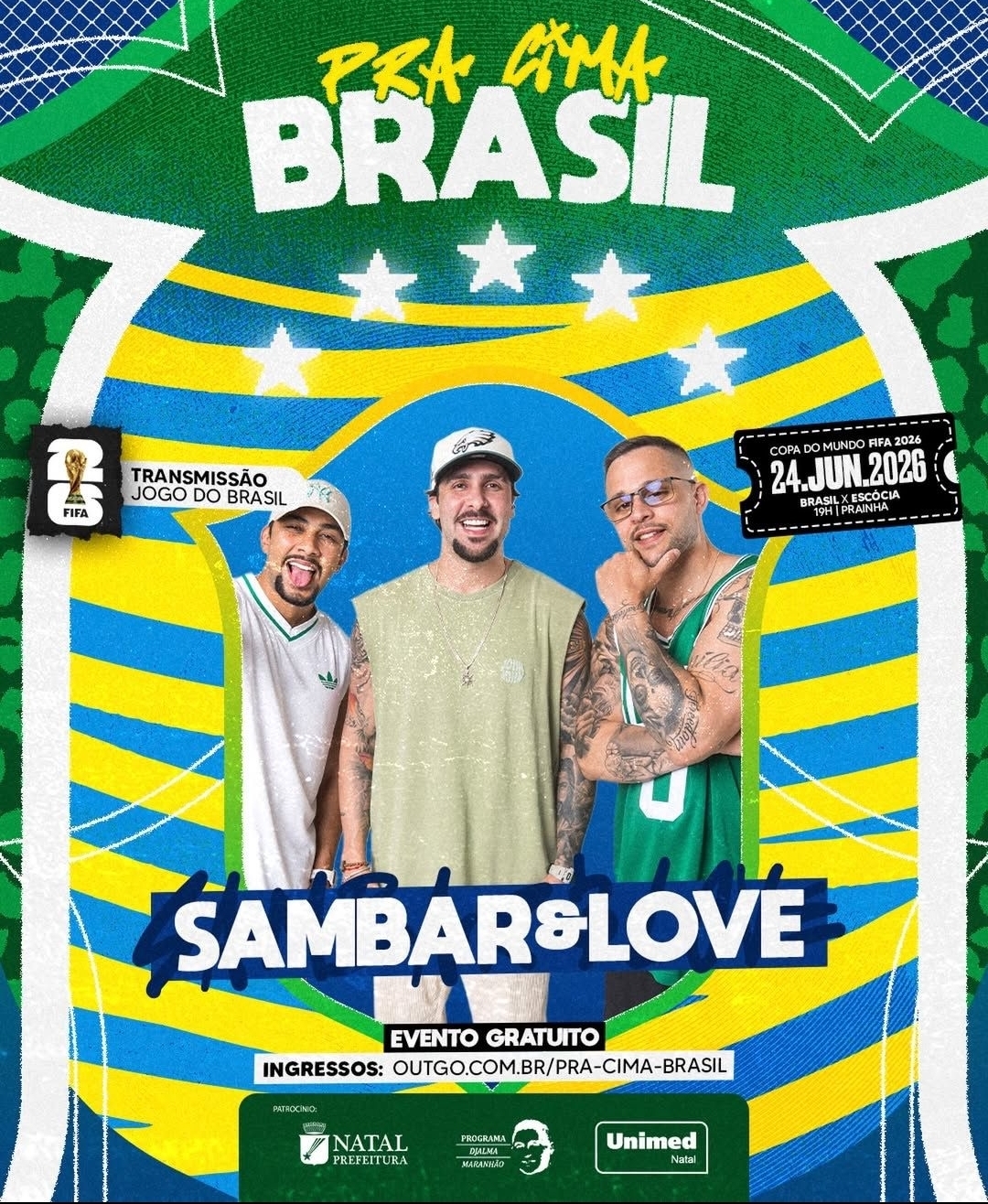 Brasil x Escócia terá evento com entrada gratuita, quatro telões de LED e shows na Prainha Via Costeira