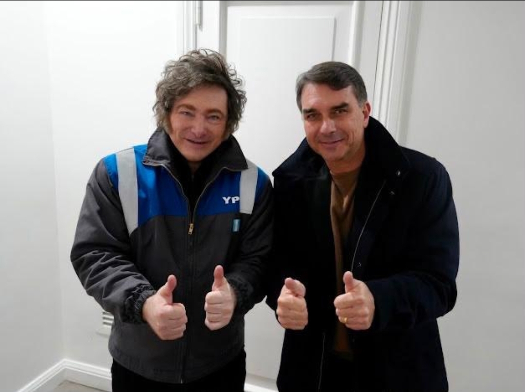 Javier Milei diz a Flávio Bolsonaro que "onda azul" chegará ao Brasil neste ano