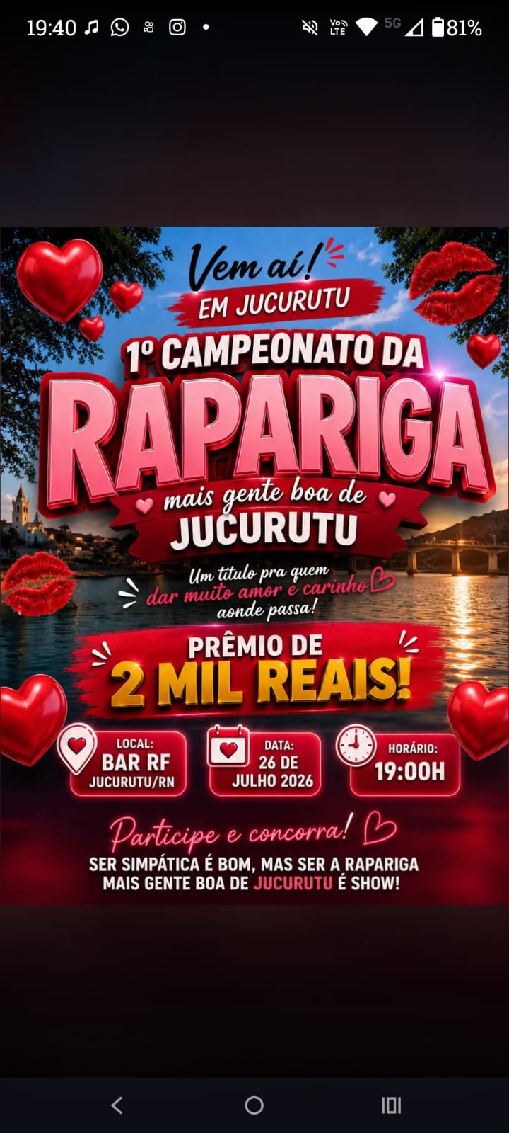 Campeonato inusitado vai eleger a "rapariga mais gente boa" de Jucurutu e premiará vencedora com R$ 2 mil