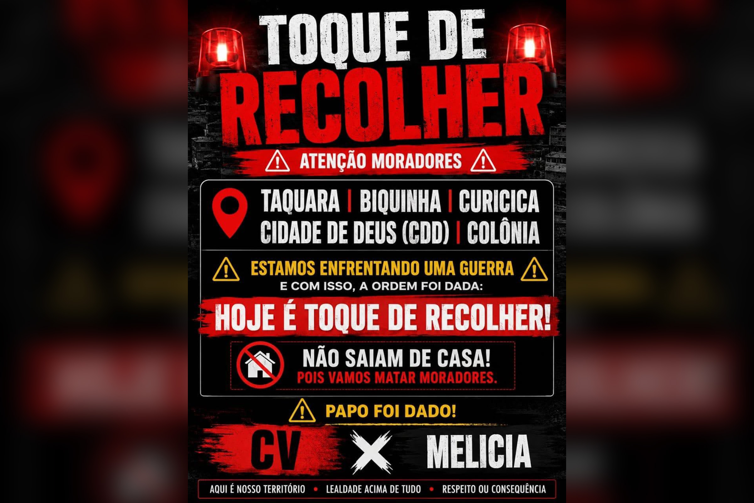 Comando Vermelho impõe toque de recolher e ameaça moradores na Zona Oeste do Rio