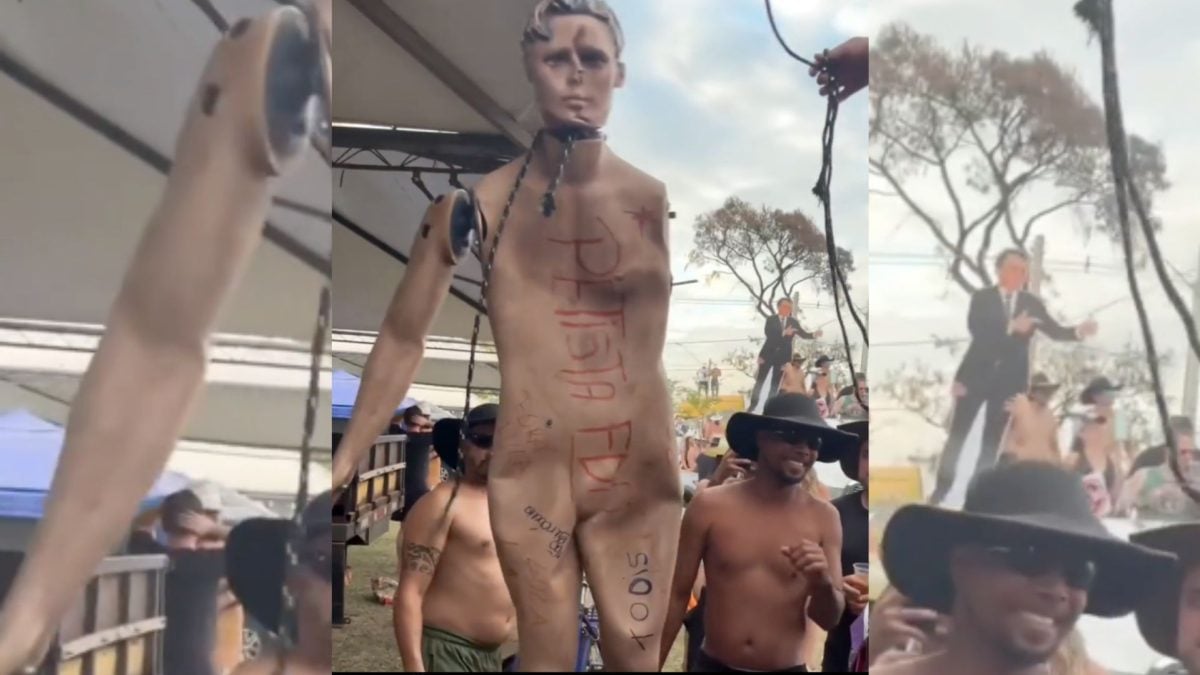 Grupo simula enforcamento de boneco “petista” em Barretos