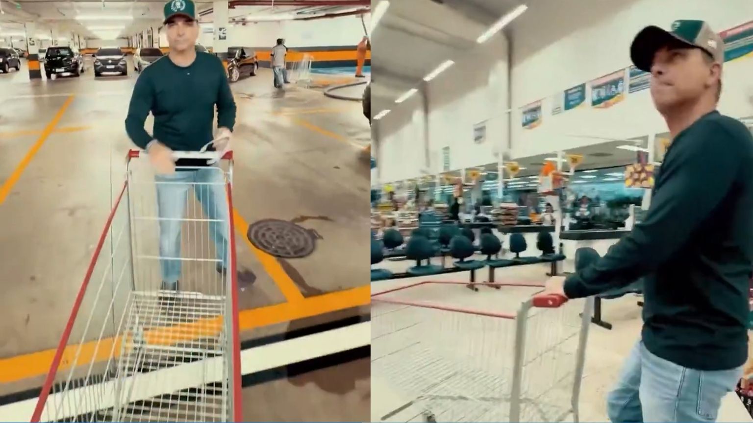 Flávio Bolsonaro em supermercado no Rio de Janeiro realizando comparação de preços de produtos.