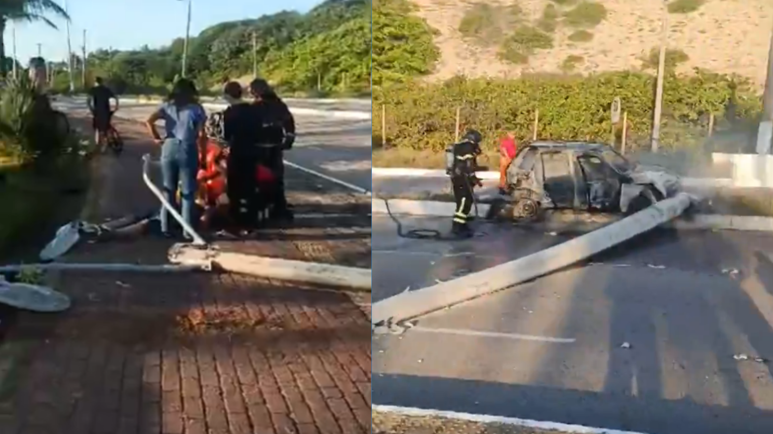 Motorista é preso após colisão e incêndio em veículo na Via Costeira