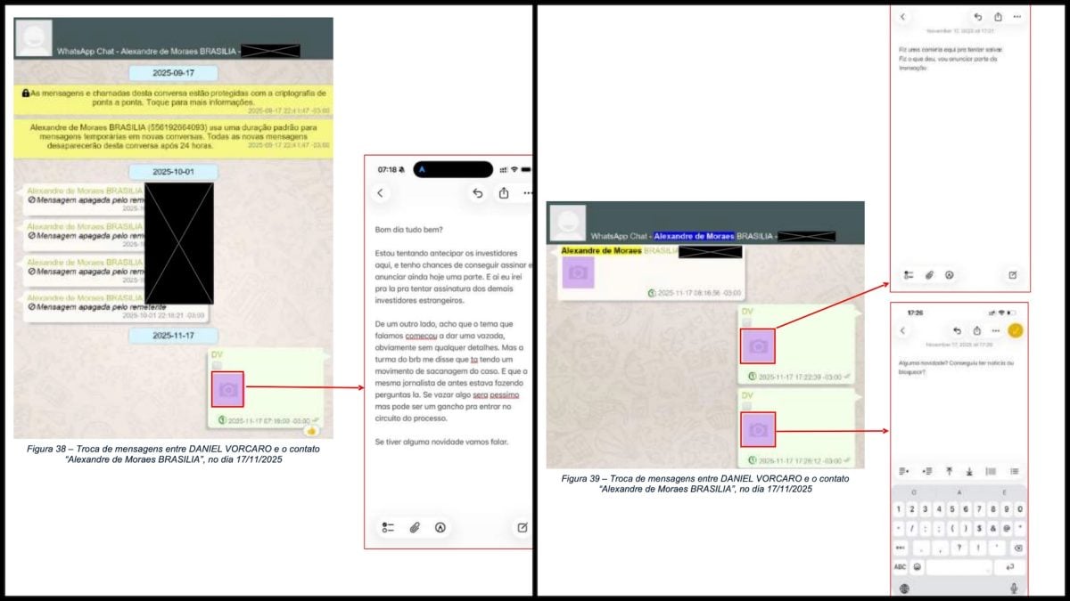 Saiba como a PF rastreou mensagens de Daniel Vorcaro para Alexandre de Moraes