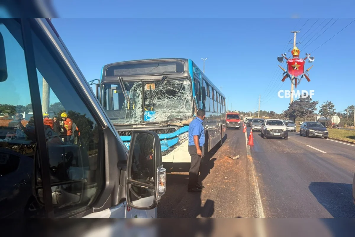Colisão entre ônibus e caminhão na EPNB deixa seis pessoas feridas