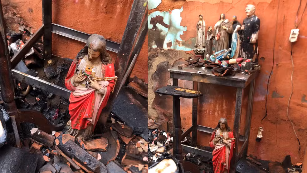 Chamas destroem casa, mas altar e imagem de Jesus resistem no Piauí