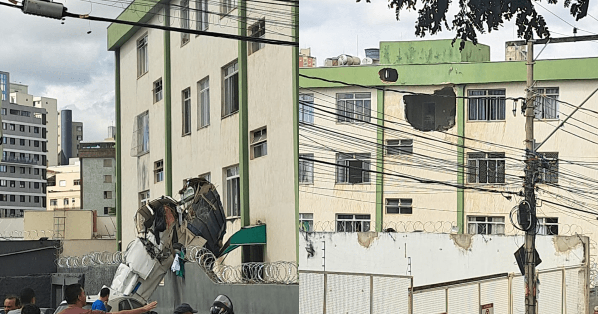 Queda de avião atinge edifício na capital mineira; resgate mobiliza bombeiros