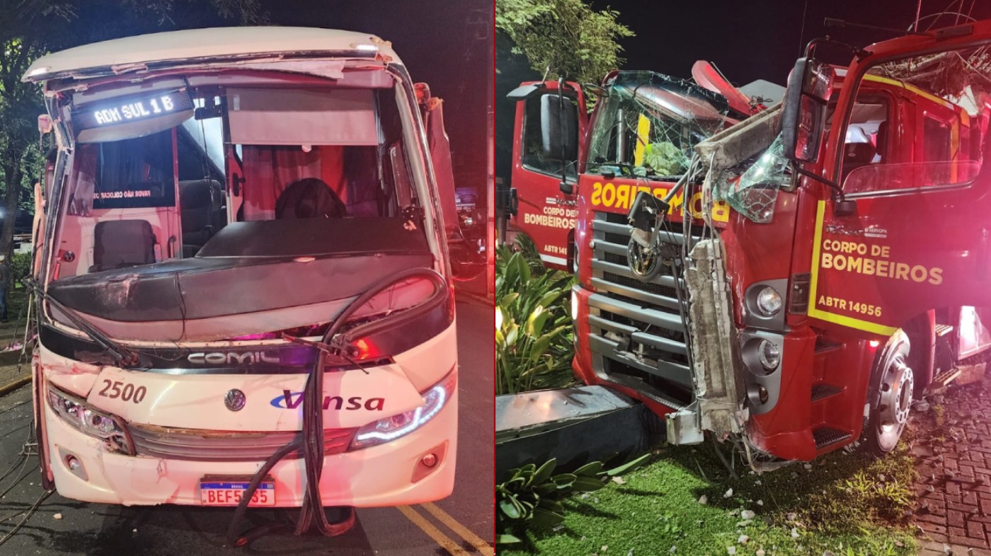 Caminhão dos Bombeiros colide com ônibus em Telêmaco Borba