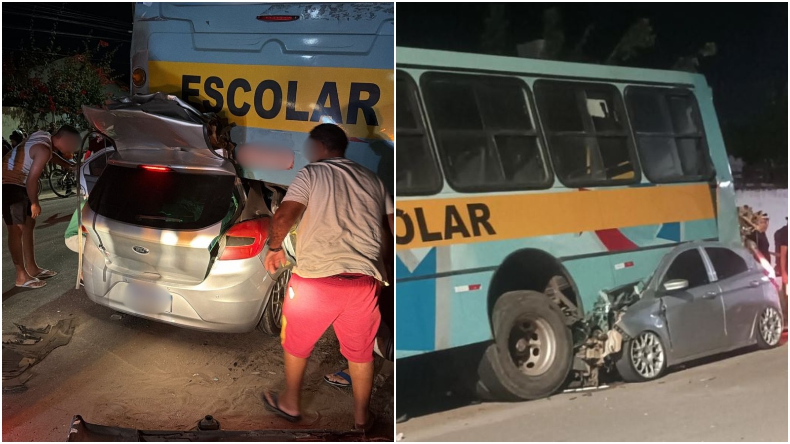 Motorista fica ferido após carro ser prensado sob ônibus em Aracati