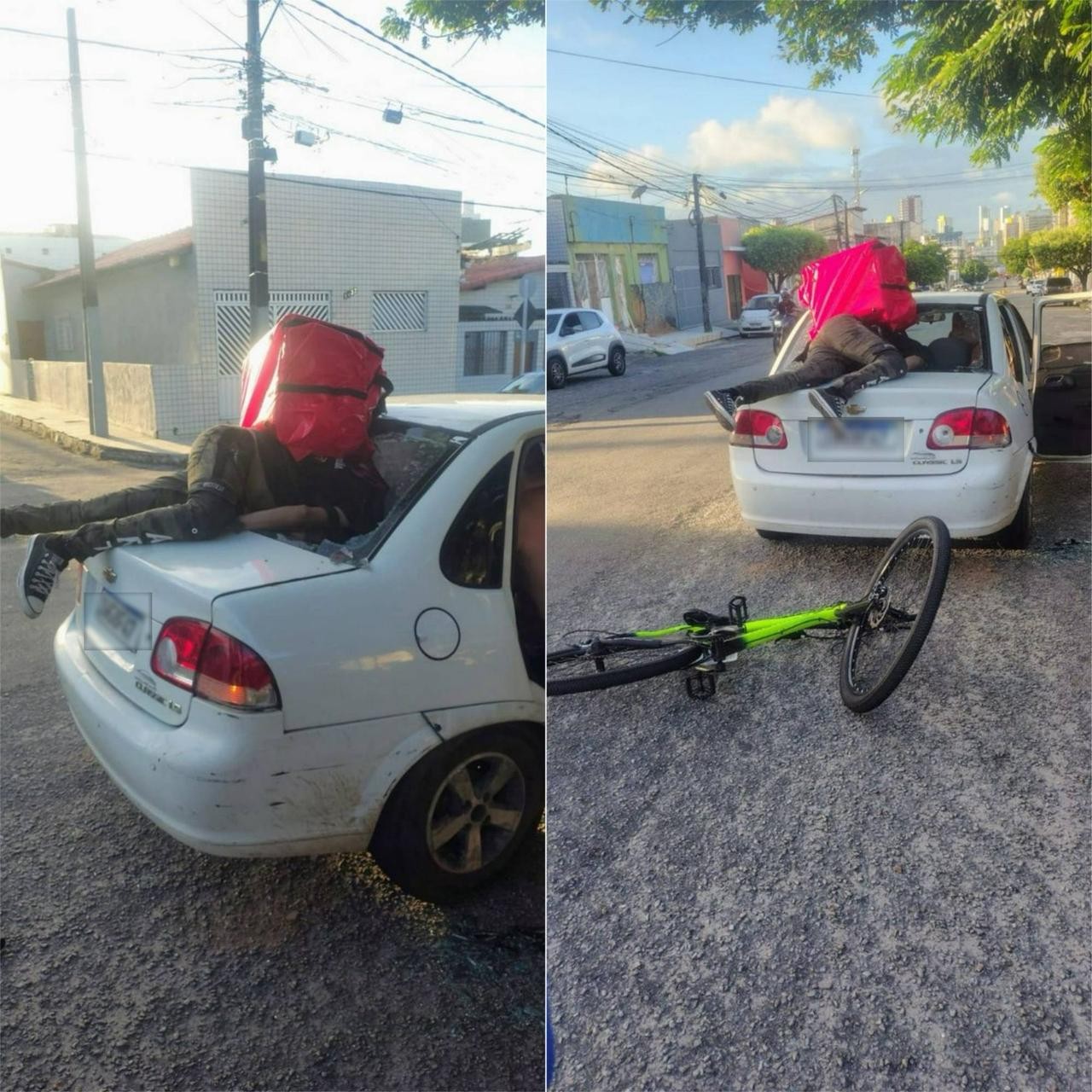 Motorista relata pânico após ciclista 'entrar' em vidro de carro