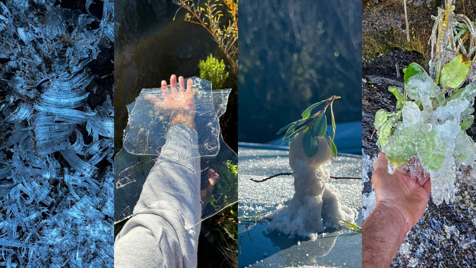 Frio intenso congela cachoeira e plantas no Parque Nacional do Caparaó