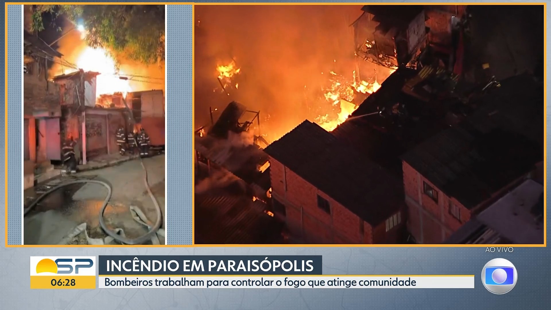 Incêndio de grandes proporções destrói mais de 100 barracos em Paraisópolis, na Zona Sul de SP