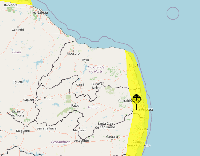 Inmet alerta para chuvas intensas e ventos fortes em Natal e mais 30 municípios do RN