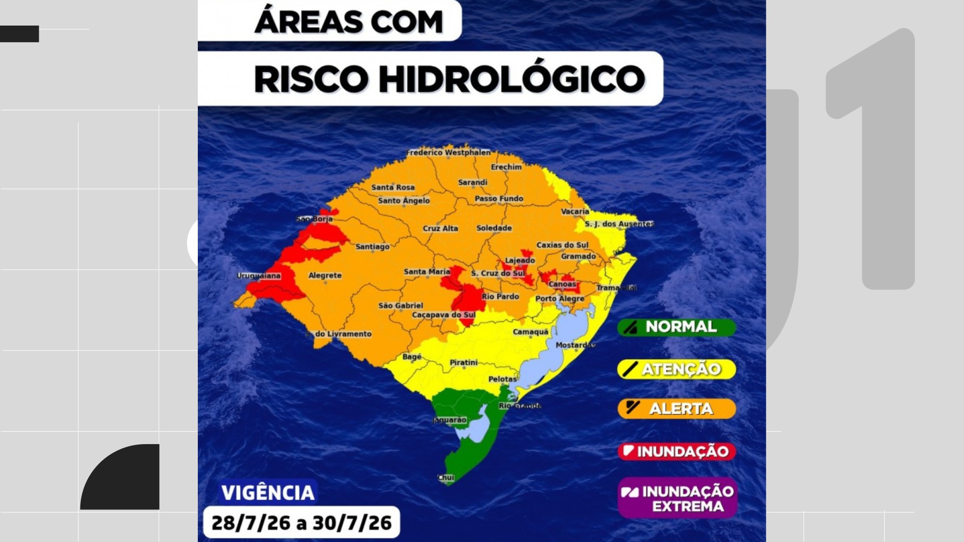 Inundações ameaçam bacias de cinco rios no RS com alerta de temporais