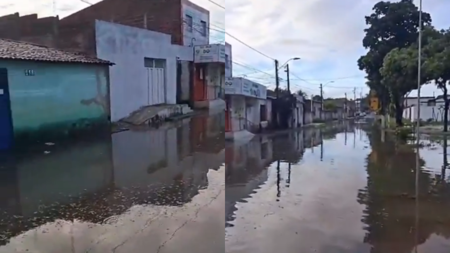 Lagoa de captação transborda e alaga casas no bairro Santarém, na Zona Norte de Natal