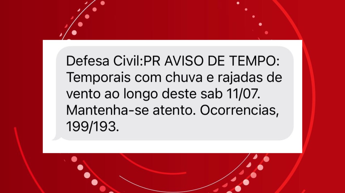 Defesa Civil emite alerta de temporais e rajadas de vento no Paraná