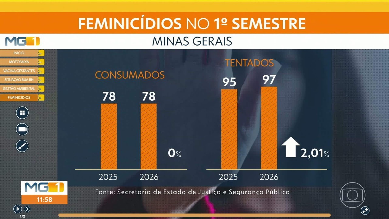 Minas Gerais registra 78 casos de feminicídio no primeiro semestre