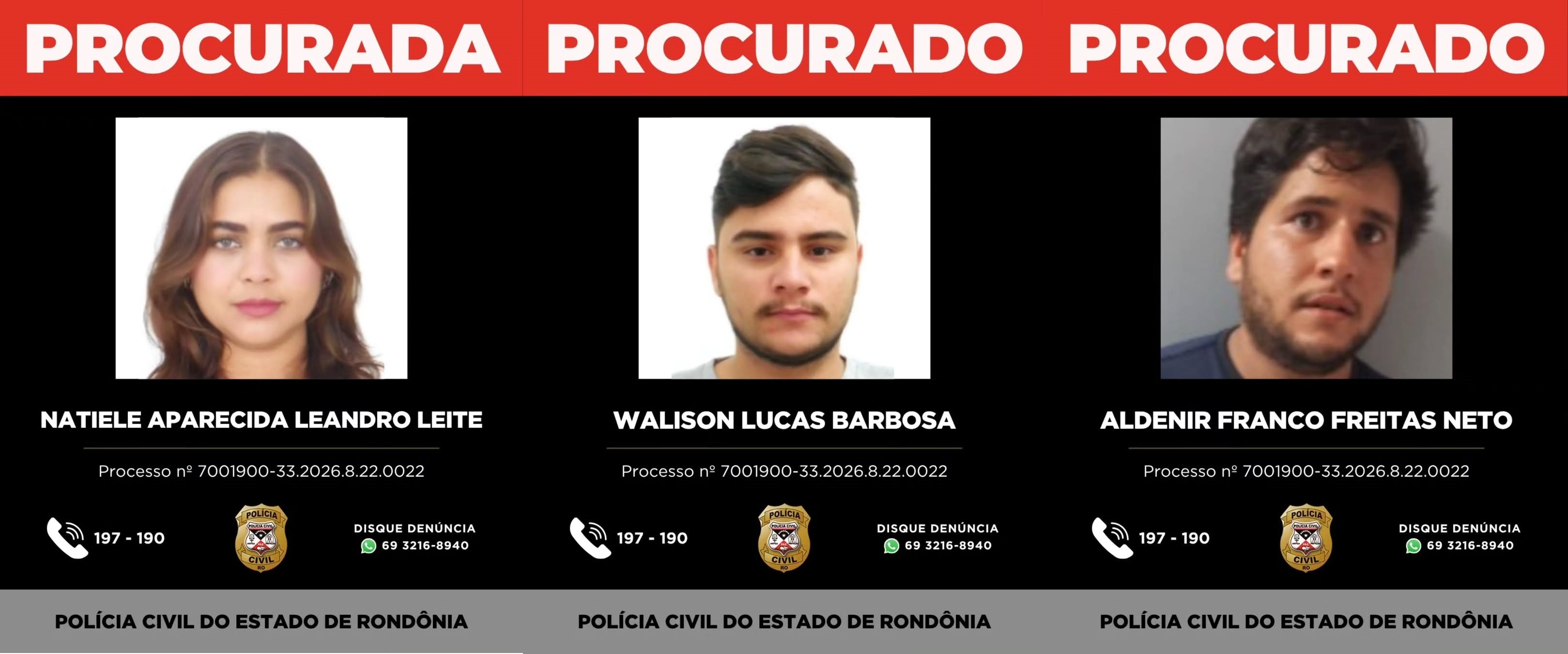Polícia divulga nomes de três foragidos na investigação da morte do advogado Jhonatan Rodrigues Barbosa em Seringueiras (RO)