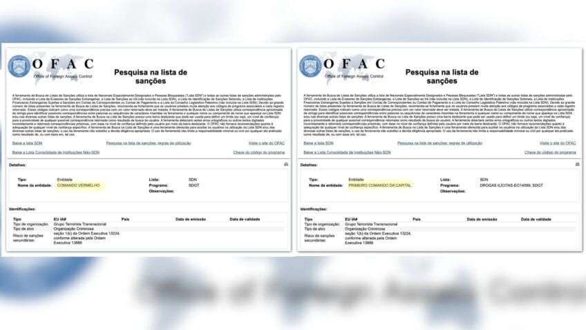 Ofac inclui PCC e CV em lista de entidades sancionadas dos EUA