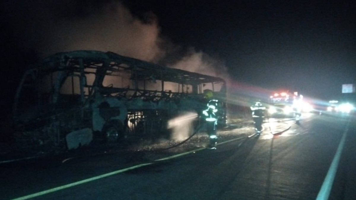 Incêndio destrói ônibus de viagem na BR-251 em Salinas